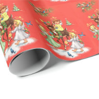 Retro vintage Christmas Angels reindeer Wrapping Paper