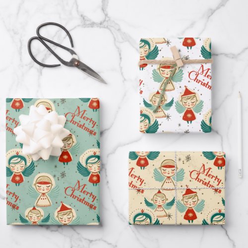 Retro Vintage Christmas Angels  Wrapping Paper Sheets
