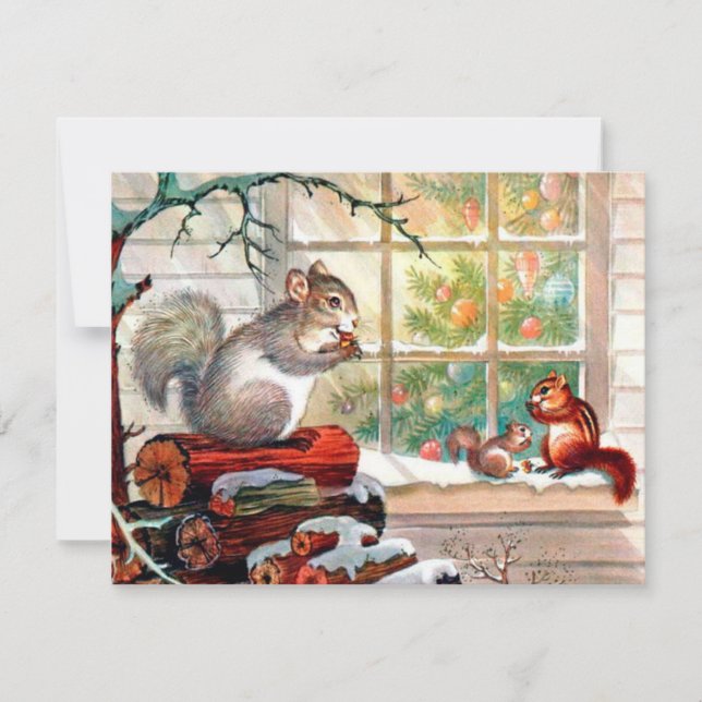 Retro Vintage Christmas animals add message card (Front)