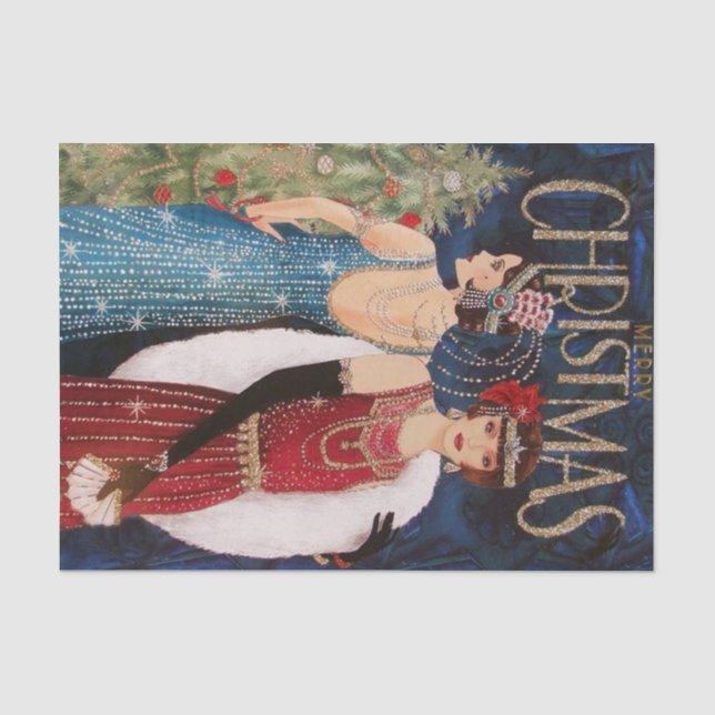 retro vintage Christmas art deco ladies Tissue Paper (Front)