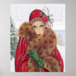 Retro vintage Christmas art deco lady poster<br><div class="desc">design by www.etsy.com/Shop/VanityFlairDesigns</div>