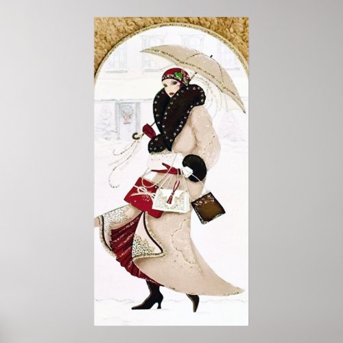 Retro vintage Christmas art deco lady poster