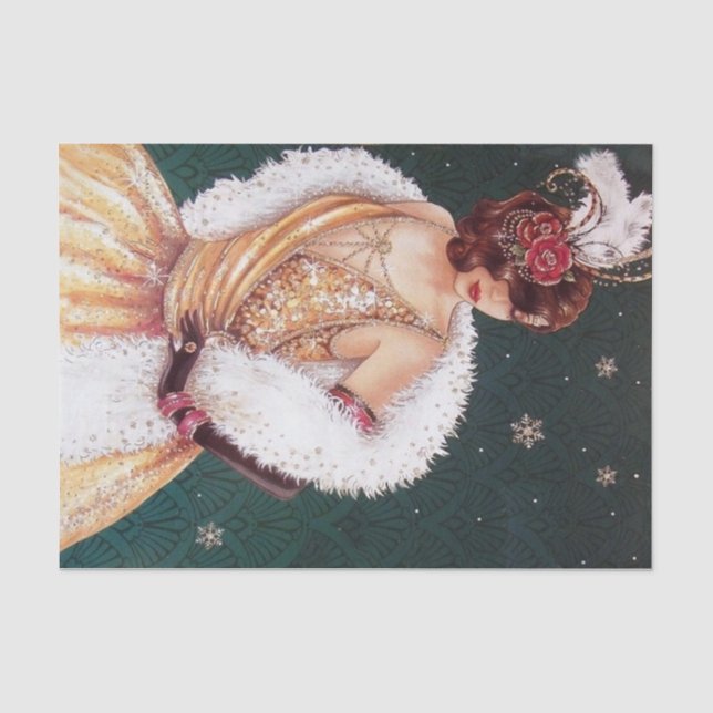 retro vintage Christmas art deco lady Tissue Paper (Front)