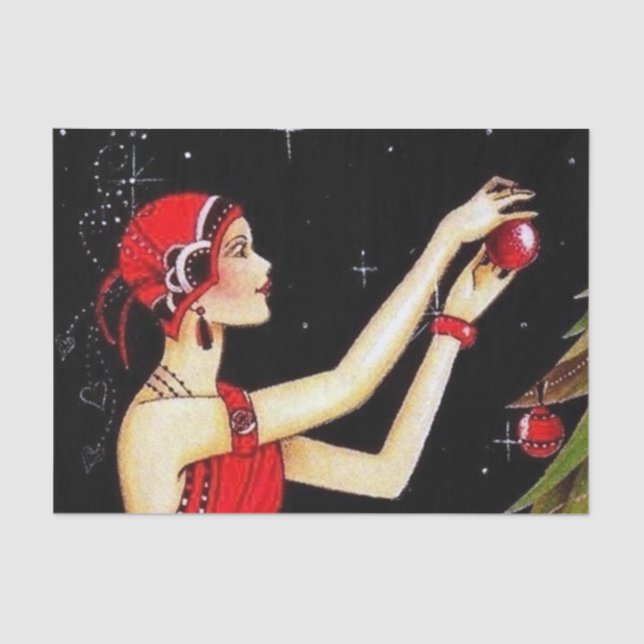 retro vintage Christmas art deco lady  Tissue Paper (Front)