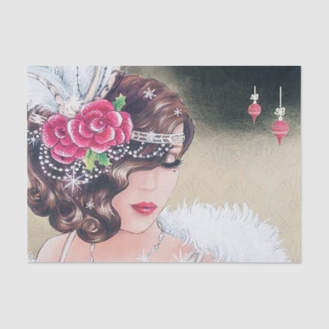 retro vintage Christmas art deco lady  Tissue Paper (Front)
