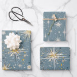 Retro Vintage Christmas: Atomic Starry Night Wrapping Paper Sheets<br><div class="desc">Add a touch of celestial magic to your holiday gifts with this stunning abstract Christmas wrapping paper. The calming blue background is adorned with a mesmerizing pattern of sparkling stars in gold and silver, creating a festive and dreamy atmosphere. This unique design is perfect for adding a touch of elegance...</div>