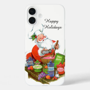 Retro vintage Christmas baking Santa iPhone 16 Plus Case