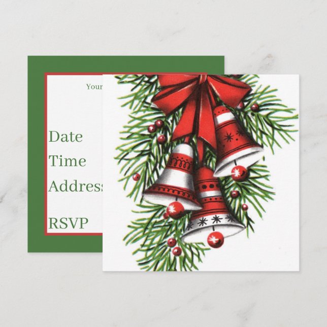 retro vintage Christmas bells add information  Invitation (Front/Back)