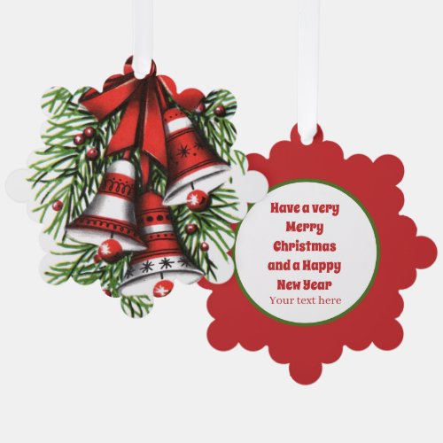 retro vintage Christmas bells add text Ornament Card