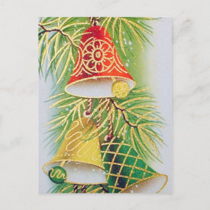 Retro vintage Christmas bells Holiday postcard