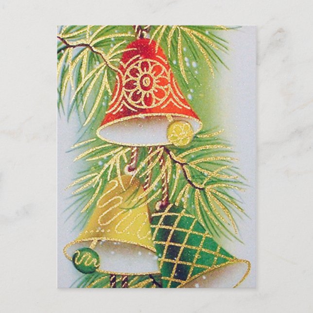 Retro vintage Christmas bells Holiday postcard (Front)