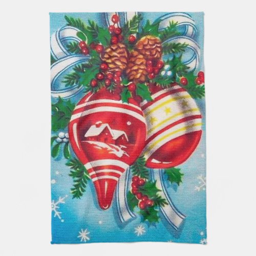 retro vintage Christmas bells Kitchen Towel