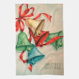 Retro Vintage Christmas bells kitchen towel