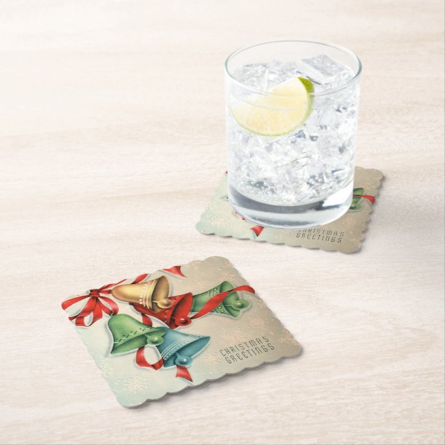 Retro Vintage Christmas bells party coaster (Insitu)