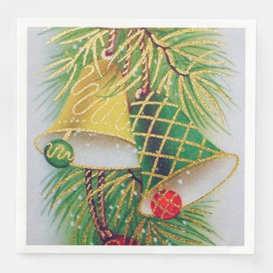 Retro vintage Christmas bells party Paper Dinner Napkins