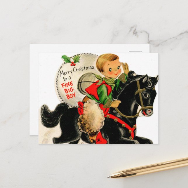 retro vintage Christmas big boy  Holiday Postcard (Front/Back In Situ)