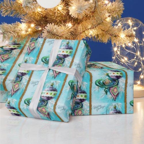 Retro Vintage Christmas bulb pattern party wrap Wrapping Paper
