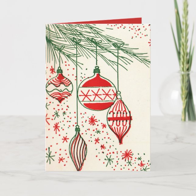 retro Vintage Christmas bulbs add text card (Front)