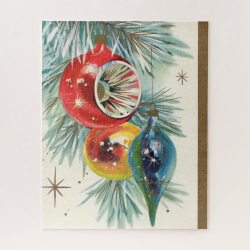 Retro Vintage Christmas bulbs card Holiday puzzle