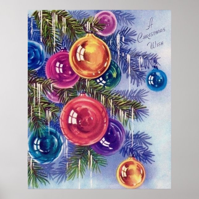 Retro vintage Christmas bulbs Holiday poster (Front)