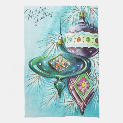 Retro Vintage Christmas bulbs kitchen towel