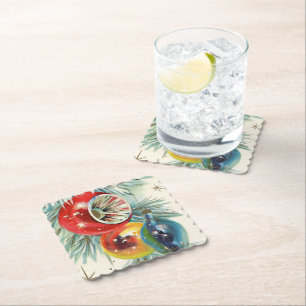 Retro Vintage Christmas bulbs party coaster