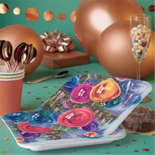 Retro vintage Christmas bulbs party Paper Plates