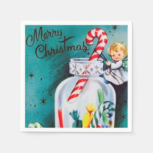 retro vintage Christmas candy Angel Napkins