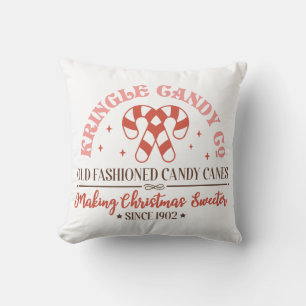 Retro Vintage Christmas Candy Co Sign Throw Pillow
