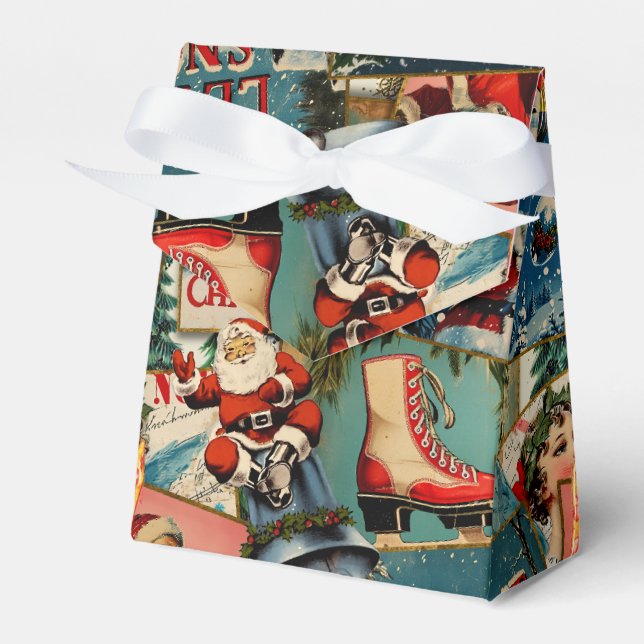 Retro Vintage Christmas Cards Collage Favor Boxes (Front Side)