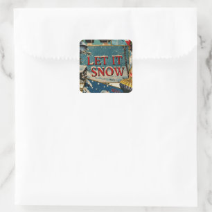 Retro Vintage Christmas Cards Collage Square Sticker