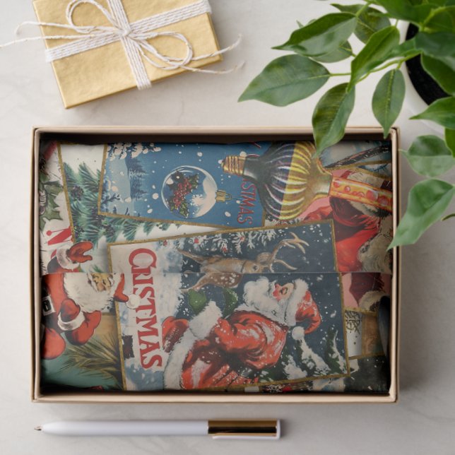 Retro Vintage Christmas Cards Collage Tissue Paper (Gift)