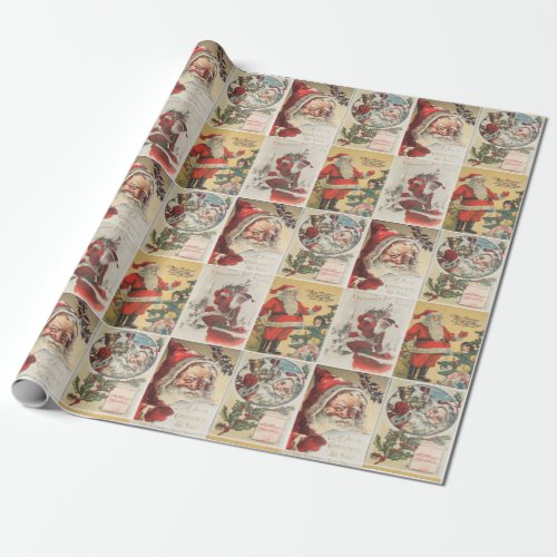 Retro Vintage Christmas Cards Collage Wrapping Paper