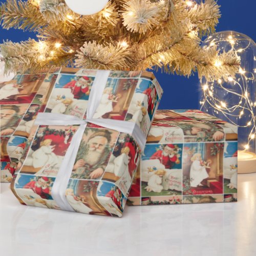 Retro Vintage Christmas Cards Collage Wrapping Paper