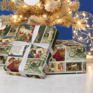 Retro Vintage Christmas Cards Collage Wrapping Paper