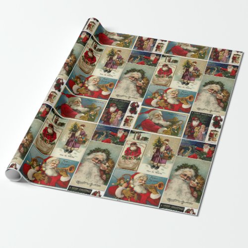 Retro Vintage Christmas Cards Collage Wrapping Paper