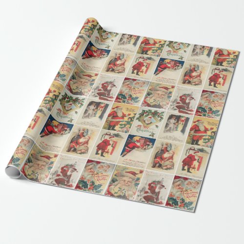 Retro Vintage Christmas Cards Collage Wrapping Paper