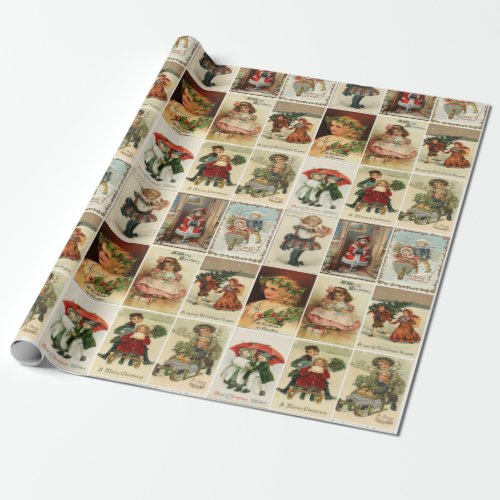 Retro Vintage Christmas Cards Collage Wrapping Paper