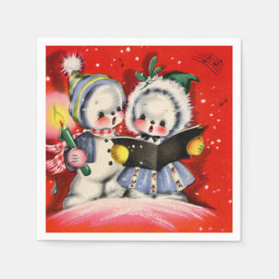 retro vintage Christmas caroling snow kids party Napkins