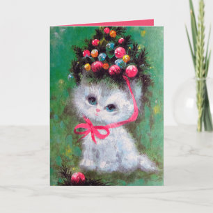 Retro vintage Christmas cat add message card