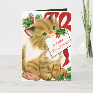 retro vintage Christmas cat add sentiment Holiday Card