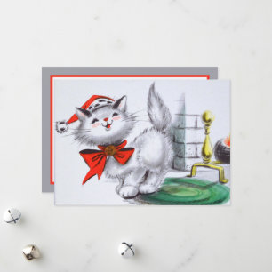 retro vintage Christmas cat add sentiment Holiday Card