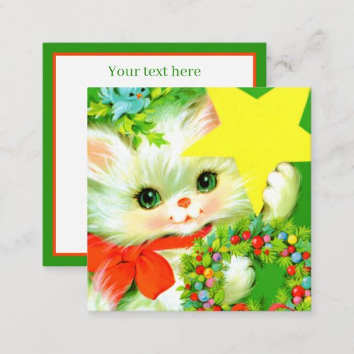 retro vintage Christmas cat add text Note Card