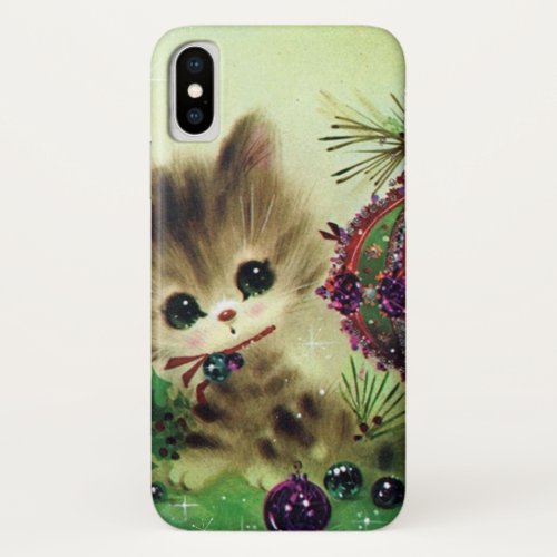 Retro vintage Christmas cat iPhone XS Case