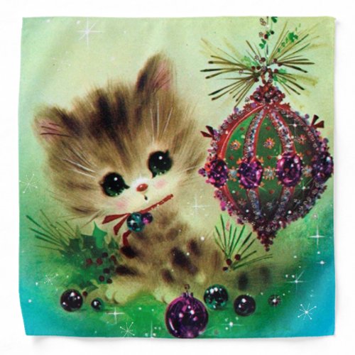 retro vintage Christmas cat Holiday Bandana