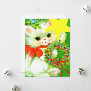 retro vintage Christmas cat Holiday Card