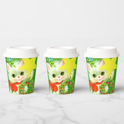 retro vintage Christmas cat Holiday party Paper Cups