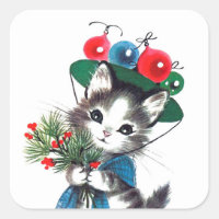 Retro vintage christmas cat Holiday sticker