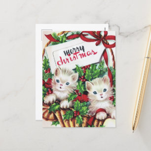 retro vintage Christmas cat lover Holiday Postcard