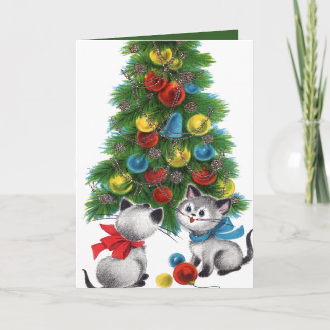 retro vintage Christmas cat lovers sentiment Card (Front)